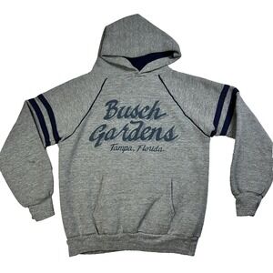 Vtg Mens Jerzees Busch Gardens Hoodie Pullover Gray Tampa Florida Size Medium